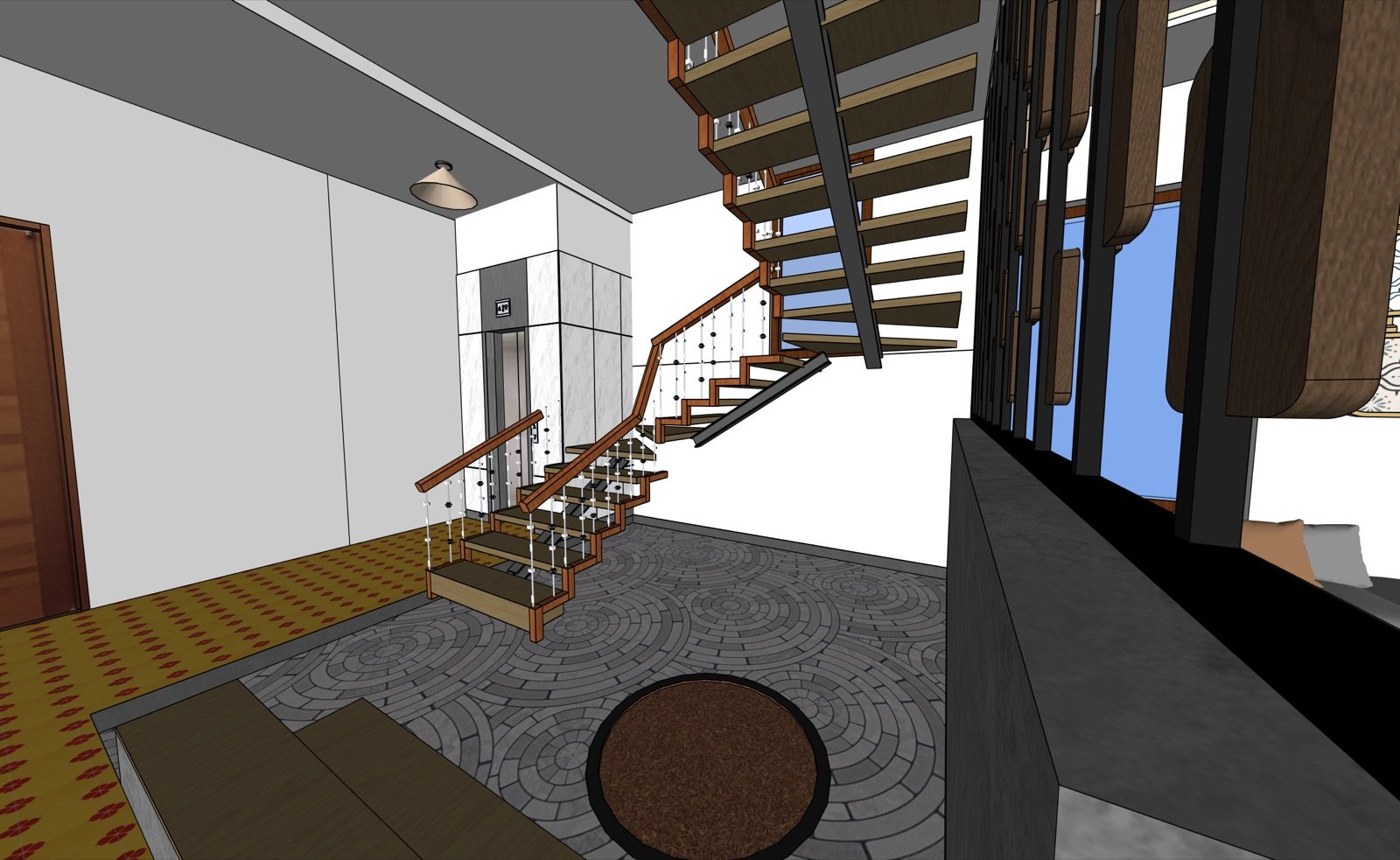 Working model view of the entry and staircase volume